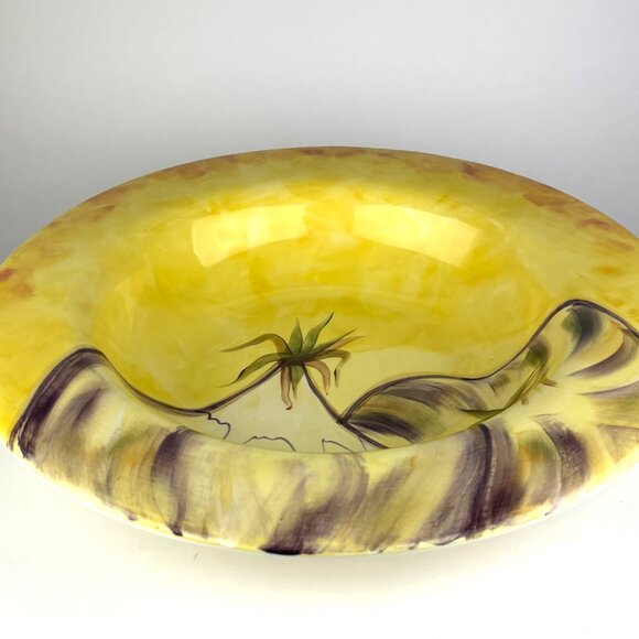 Large 16" Italian Pottery Barn Sappelle Yellow Bowl - Hand-Painted Eggplant - Picture 2 of 13